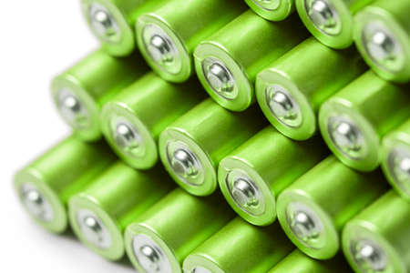 Green AAA or AA batteries stackの写真素材