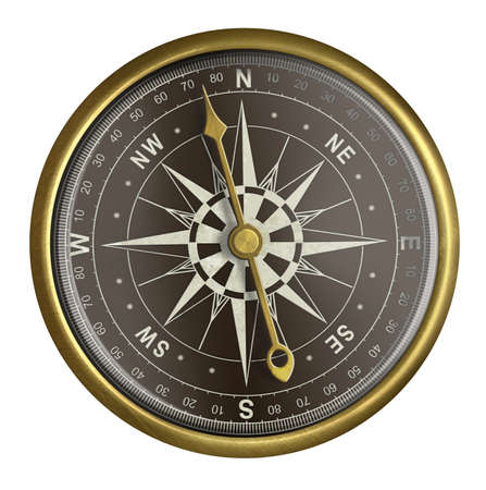 old golden compass with dark face isolated on white