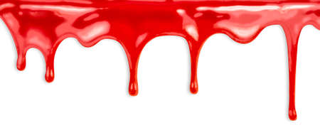 liquid red paint dripping on white backgroundの写真素材