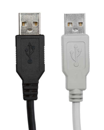 black and gray usb cables isolated on white