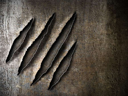 claws scratches marks on rusty metal plateの写真素材