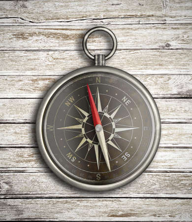 Vintage compass over wood background