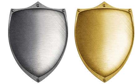 shields made from bronze and steel metalの写真素材