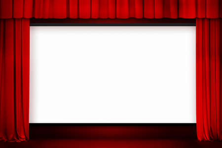 cinema screen with open red curtain