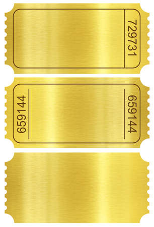 Ticket set. Golden ticket stubs set isolated on white with clipping path included.の写真素材