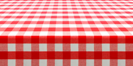 table perspective view covered by red checked tableclothの写真素材