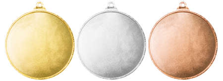 Gold, silver and bronze blank medals set isolated の写真素材