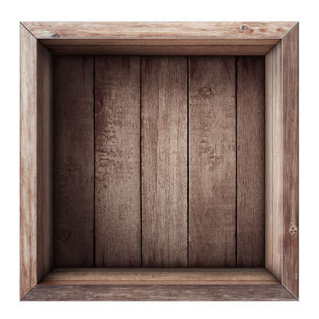 wooden box or crate top view isolated on whiteの写真素材
