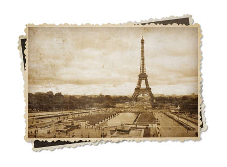 Eiffel tower in Paris vintage sepia toned postcard isolated on whiteの写真素材