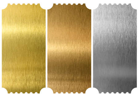 Aluminum, bronze and brass tickets isolated Aluminum, bronze and brass tickets isolated