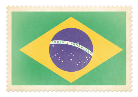 Postage stamp with flag of Brazil isolated  Clipping path is included の写真素材