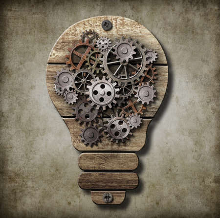 Bulb lamp with cogs and gears. Idea concept.の写真素材