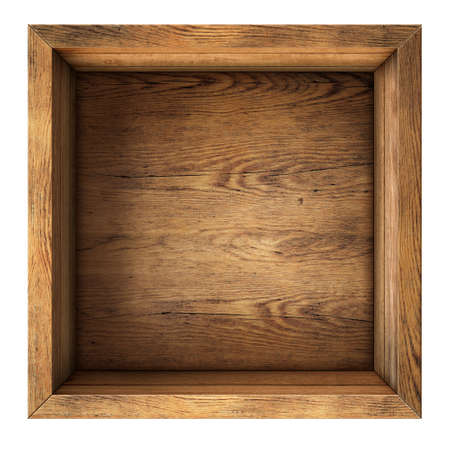 old wood box top view isolated on whiteの写真素材
