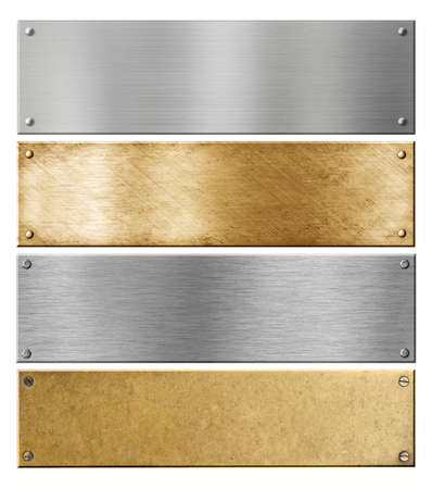 silver and brass metal plates or plaques with rivets setの写真素材