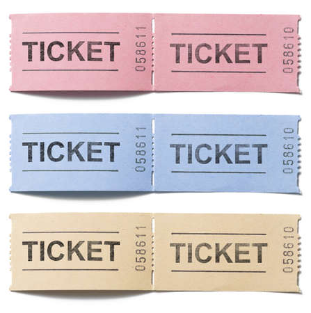 pair of old vintage paper tickets set isolatedの写真素材