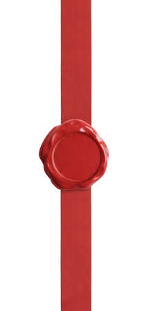 Red wax seal with ribbon certificate isolated on whiteの写真素材