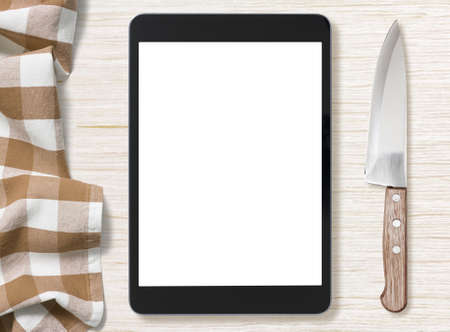 blank screen of black tablet pc for cooking recipe notesの写真素材