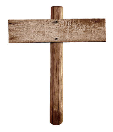 Old wooden roadsign isolatedの写真素材