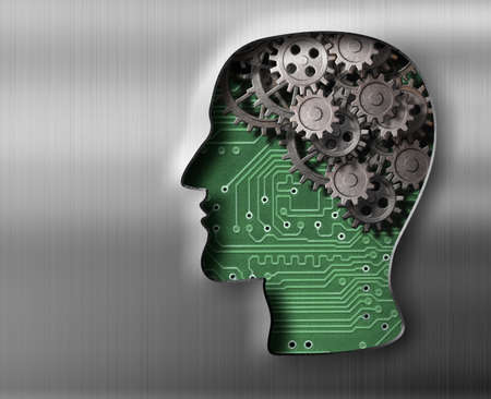 Brain model in metal plateの写真素材