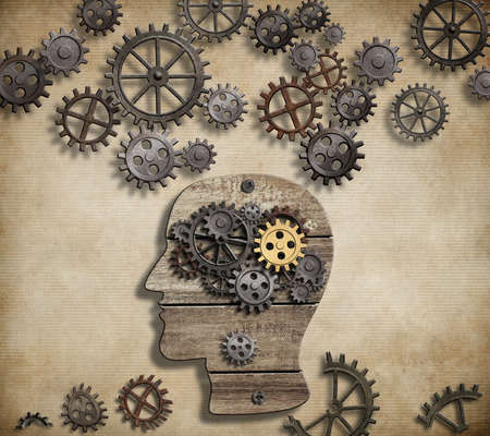 Brain illustration made from gears and cogsの写真素材