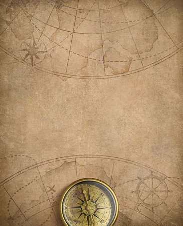 aged compass and nautical map illustration background