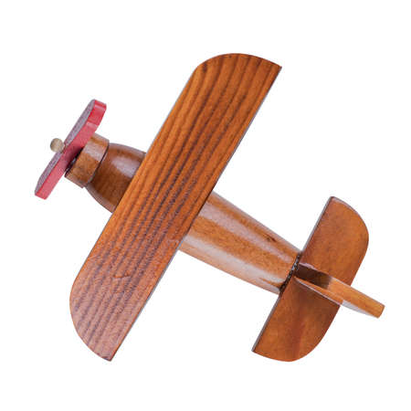 Wooden airplane model top view isolated with clipping path includedの写真素材