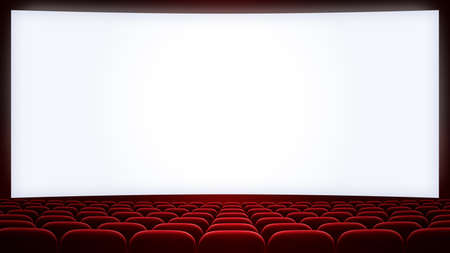 cinema theatre screen with red seats backgound (aspect ratio 16:9)の写真素材