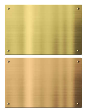 Bronze and gold metal plates isolated with clipping pathsの写真素材