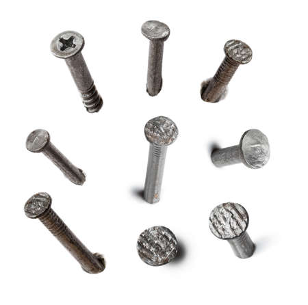 various nail heads set isolated on whiteの写真素材