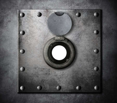 peephole or peep hole in metal armored door closeupの写真素材