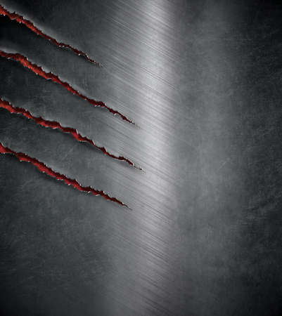 beast claw scratched marks on dark metal backgroundの写真素材