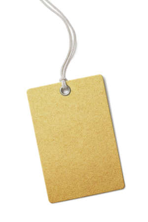 golden paper price or gift tag isolated on whiteの写真素材