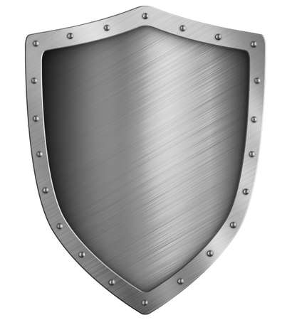 simple medieval metal shield isolated on whiteの写真素材