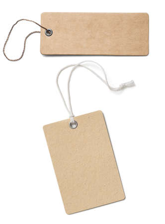 Blank brown cardboard price tags or labels set isolatedの写真素材