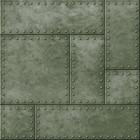metal military green seamless background with rivetsの写真素材