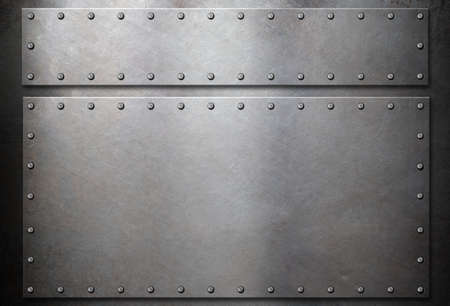 steel plates with rivets over metal backgroundの写真素材