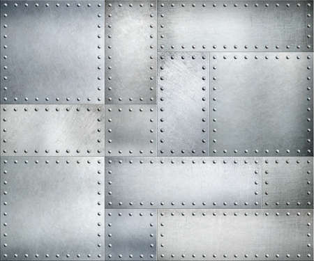 Metal plates with rivets background or textureの写真素材