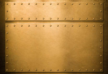 Gold metal plates with rivets templateの写真素材