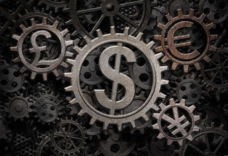 main currencies working gears 3d illustrationの写真素材