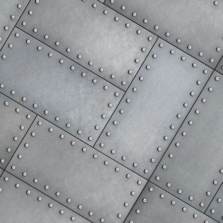 Metal plates rotated with rivets background 3d illustrationの写真素材