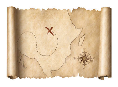 old pirates treasure scroll map isolated 3d illustrationの写真素材