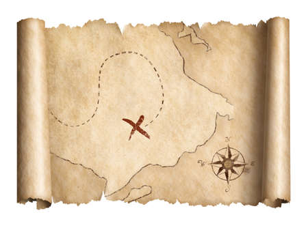 Old pirates treasure scroll map isolated 3D illustrationの写真素材