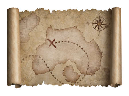 old pirates treasure scroll with torn edges map isolatedの写真素材