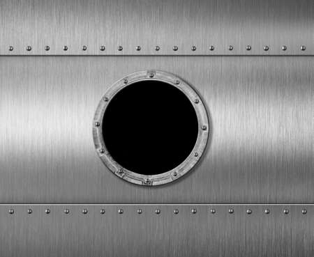 metal submarine or spaceship porthole window 3d illustrationの写真素材