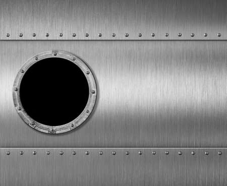 metal submarine or rocket porthole window 3d illustrationの写真素材