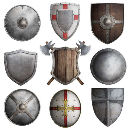 various knight shields set 3d illustrationの写真素材