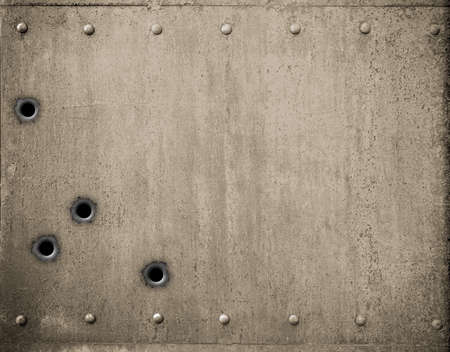 metal plate with bullet holes 3d illustrationの写真素材