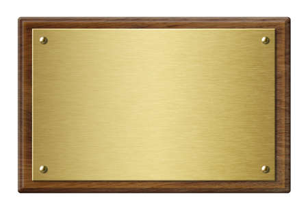Wood frame with gold metal plaque 3d illustrationの写真素材