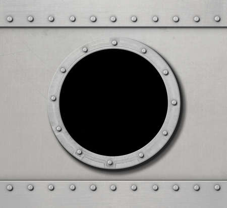metal submarine or ship wall with portholeの写真素材