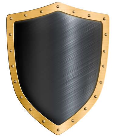 Blank gold metal shield isolated 3d illustrationの写真素材